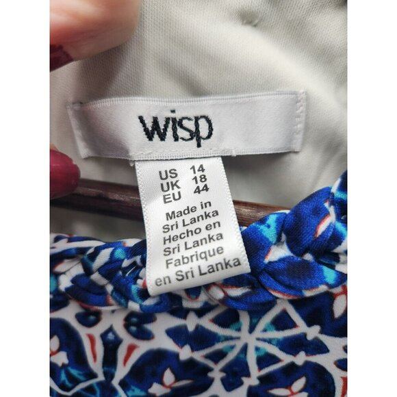 Wisp Womens Sleeveless Blue Patterned Halter Dress Size 14 Polyester Blend - Picture 3 of 6